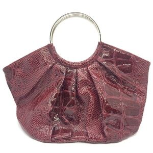 3/$30 RED FAUX LEATHER CROCODILE PLEATHER TOP HANDLE O RING BAG RETRO PURSE